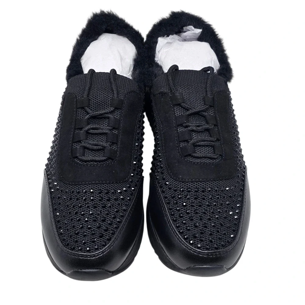 Kenneth Cole Reaction‎ Women Black Faux Fur Jewel Jogger Sneaker Size 7 NIB